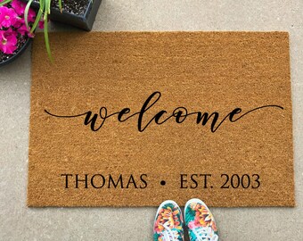 Custom door mat, newlywed gift, outdoor welcome mat, last name doormat, coir doormat, housewarming present