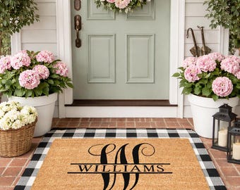 Custom Last Name Coir Doormat, Monogrammed Entryway Decor