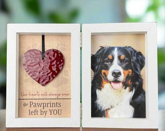 Pet Memorial Photo Frame, Stained Glass Heart Ornament, Sympathy Gift