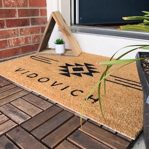 Personalized Coir Welcome Mat: Southwest Aztec Print Doormat