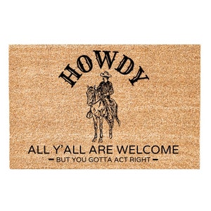 Howdy Cowboy Doormat: Western Welcome Mat, Rustic Coir Entryway
