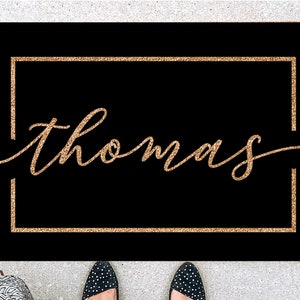 Black Doormat, Black welcome mat, custom last name doormat, personalized doormat, modern black doormat