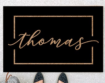 Black Doormat, Black welcome mat, custom last name doormat, personalized doormat, modern black doormat