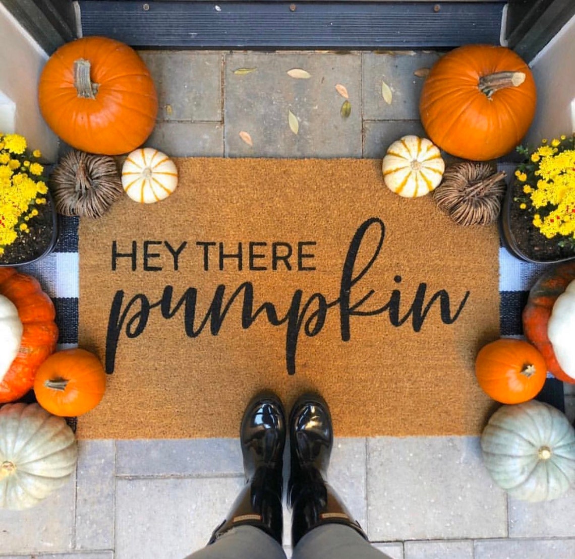 Hey There Pumpkin Doormat Hello Pumpkin Hi Pumpkin Door Etsy