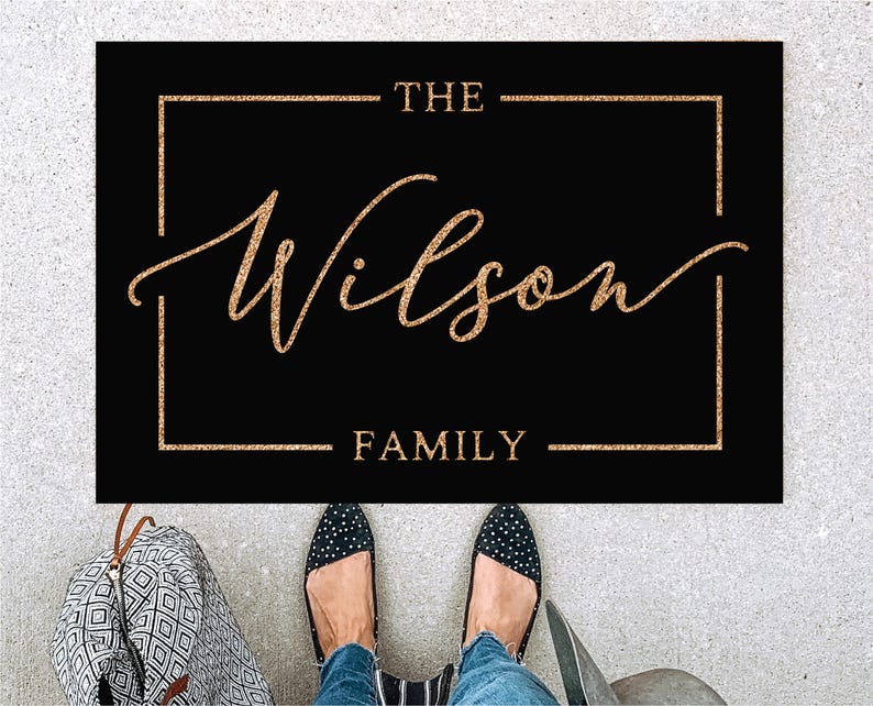 Black Doormat, Black welcome mat, custom last name doormat, personalized doormat, modern black doormat