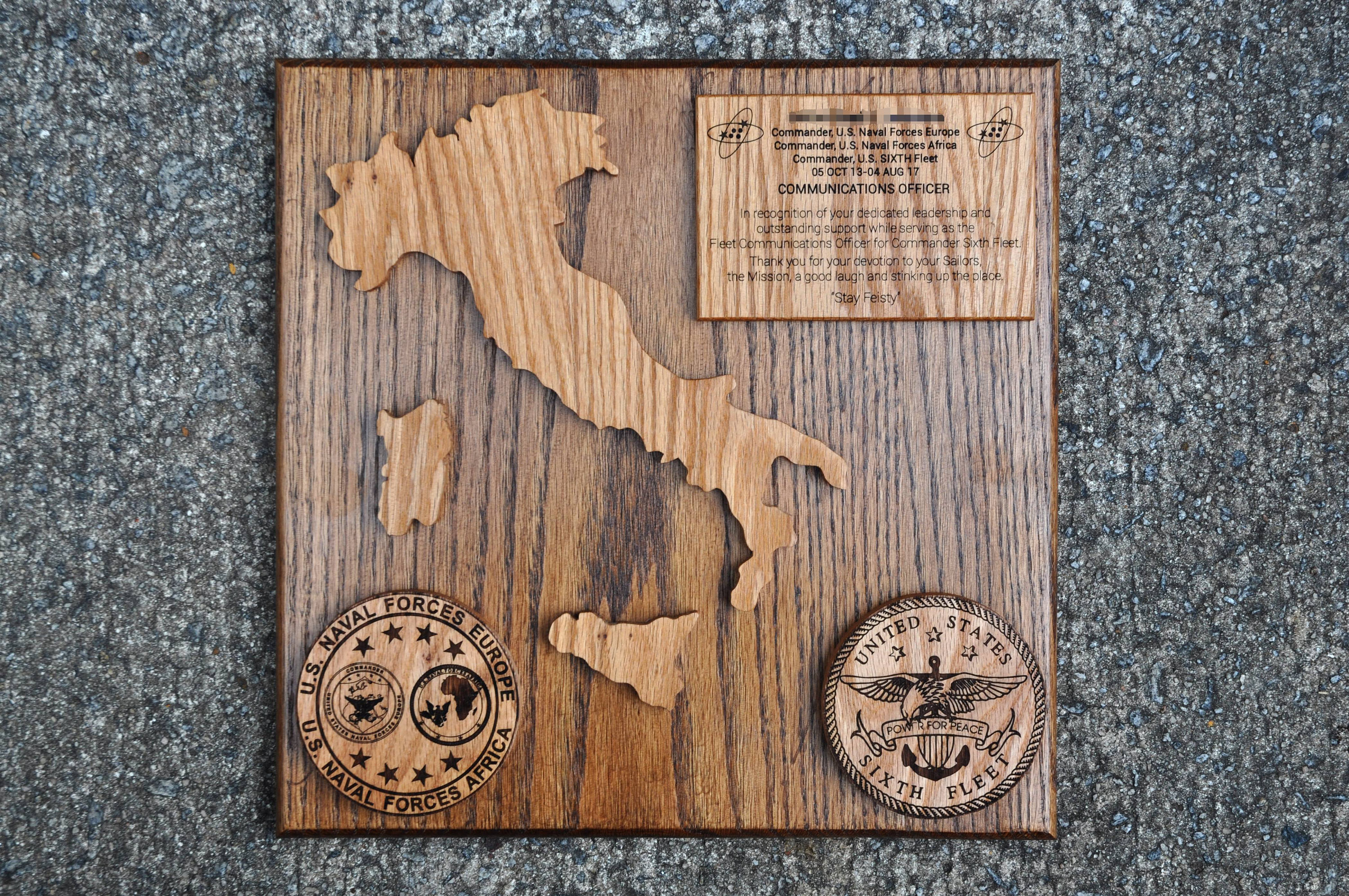 Handmade Wood Military Going Away Plaque Fractured Stained