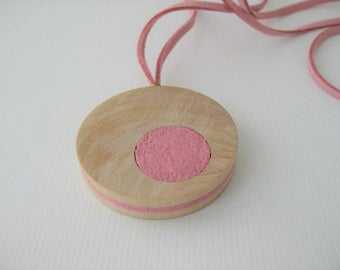 Pink necklace / geometric jewelry / adjustable necklace / wooden pendant / minimalist necklace / handmade necklace / gift for her