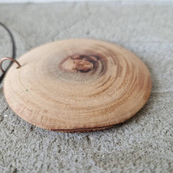 Carob tree necklace, wood pendant necklace, wooden jewelry, leather necklace, wooden necklace, round pendant , gift for her