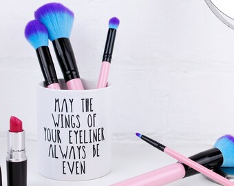 Makeup Brush Holder - May The Wings Of Your Eyeliner Always Be Even - Makeup Organiser / Dressing Table Tidy - Monochrome - Ceramic Pot