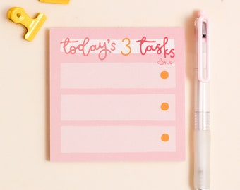 Memo Pad - Today's Three Tasks - To Do List - Pink Stationery