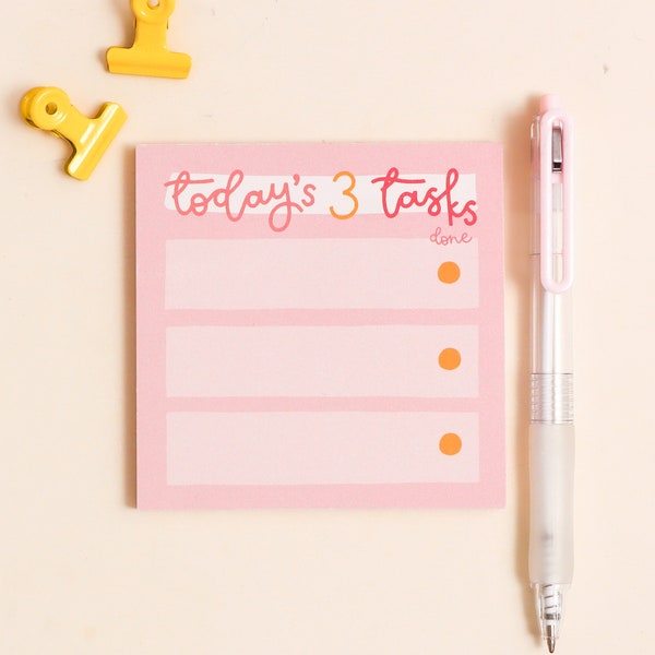 Memo Pad - Today's Three Tasks - To Do List - Pink Stationery