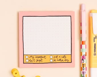 Memo Pad -  To Do List - Pink Grid