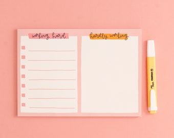 A5 Notepad - Working Hard, Hardly Working, To Do List, Organised, Stationery