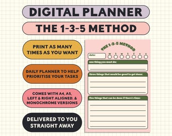 Digital Planner: Downloadable 1-3-5 Method To-Do List Planner