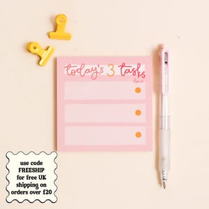 Merkzettel - Die drei Aufgaben von heute - To Do Liste - Pinkes Briefpapier