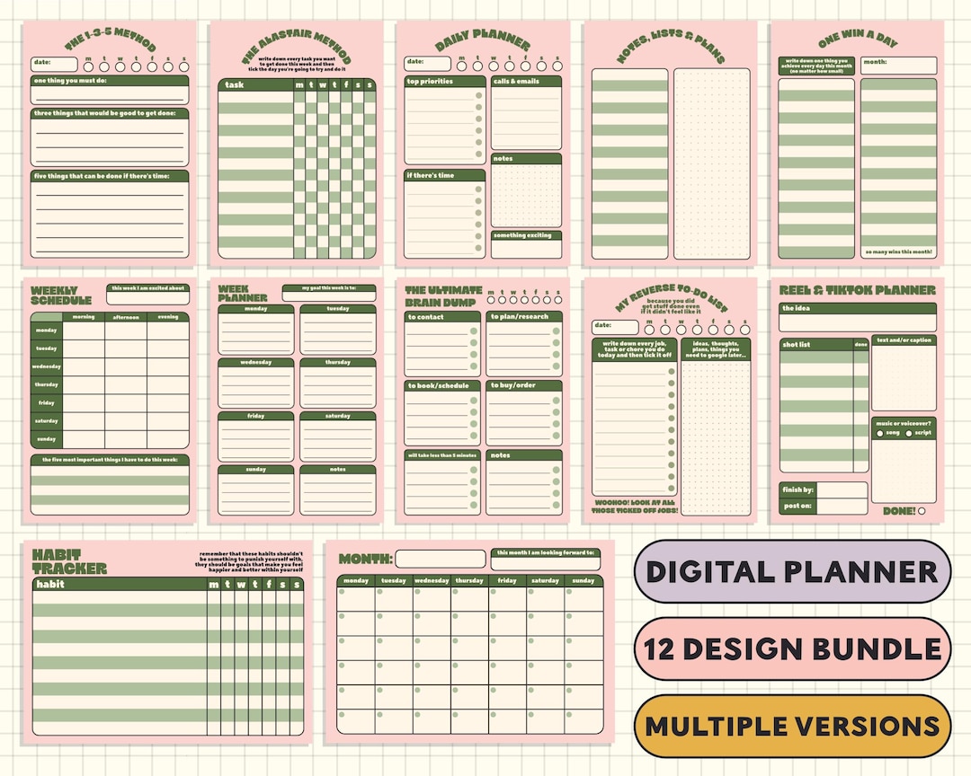 Printable Planner Pages Bundle: Daily, Weekly, Monthly (digital ...