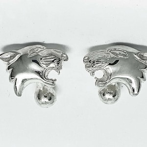 Sterling Silver Tiger Cufflinks Hand Made London UK Hatton Garden Full UK Hallmarks