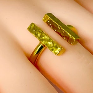 18ct Gold Vermeil Bar Ring, Hammered Parallel Bar Ring, Geometric Ring, Silver Ring, Sterling Silver Ring,adjustable Ring, Open Ring