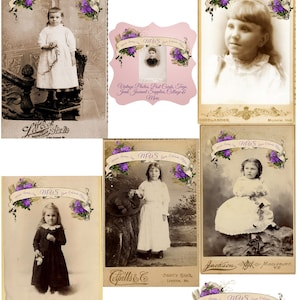 Numérisations vintage de cartes pour armoire à photos 5 petites filles adorables de ma collection personnelle MVS Exclusive Junk jornaux, cartes, scrapbooking
