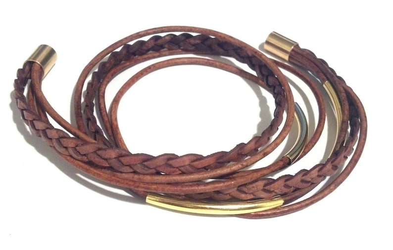 Distressed Brown Braided Double Leather Wrap Bracelet with Silver Plated Tubes and Magnetic Clasp image 4