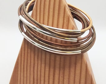 Desert Blend Double Leathe Wrap Bracelet with Silver Plated Tubes and Magnetic Clasp