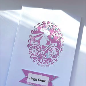 Biglietto di auguri fatto a mano con coniglietto pasquale formato A7