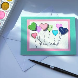 Gelukkige verjaardag originele aquarel ballon handgemaakte kaart formaat A6