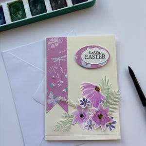 Carte faite main originale de fleurs d'aquarelle de Pâques