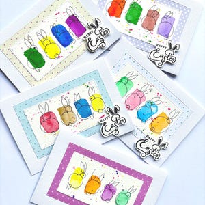 Celebrazione pasquale / coniglietto / acquerello originale / biglietto fatto a mano in diversi colori / formato A6