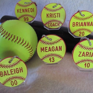 softball team gifts, softball bag tags, girls personalized softball gifts