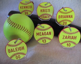 Softball Bag Tag, Custom Softball Gifts, Girls Softball Name Tags