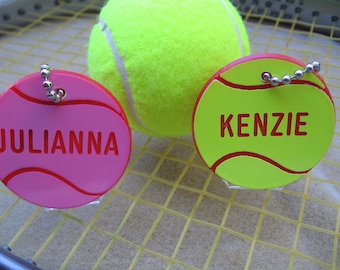 Personalized Tennis Bag Tags, Custom Tennis Team Gifts, Tennis Name Tags,  Pink Tennis Ball Gifts