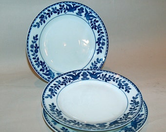 p7695: Nippon Twin Phoenix SET 3 Bread Plates Royal Sometuke Blue and White at Vintageway Furniture