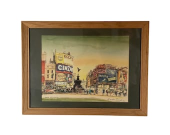 Vintage Gordon Sommers Lithograph Print LE Pencil Hand Signed 36/50 Framed under Glass Titled Eros Piccadilly