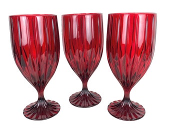 Mikasa Park Lane Ruby Red Ice Tea Wine Water Goblets Glasses 7 1/4” Tall Set 3