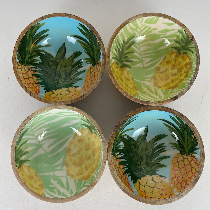 Mango Wood Pineapple Bowls Set Of 4 9880