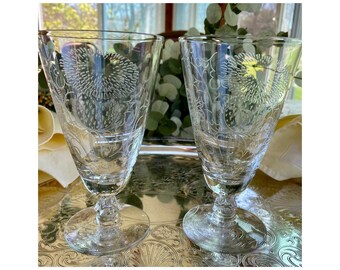 Fostoria Thistle Footed Ice Tea Tumblers Goblets Set of 2 Clear Rare Vintage