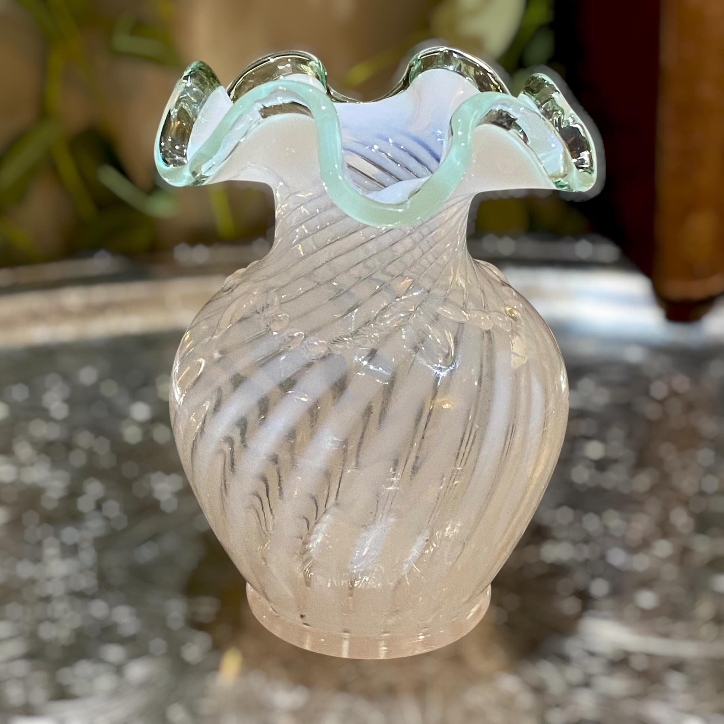 Fenton Opalescent Green Vase - Etsy