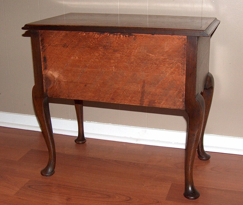 Outstanding Antique 19th C Burled Walnut Wood Lowboy Chest Table Queen Anne Banded Top Original Hardware at Vintageway Furniture 8008