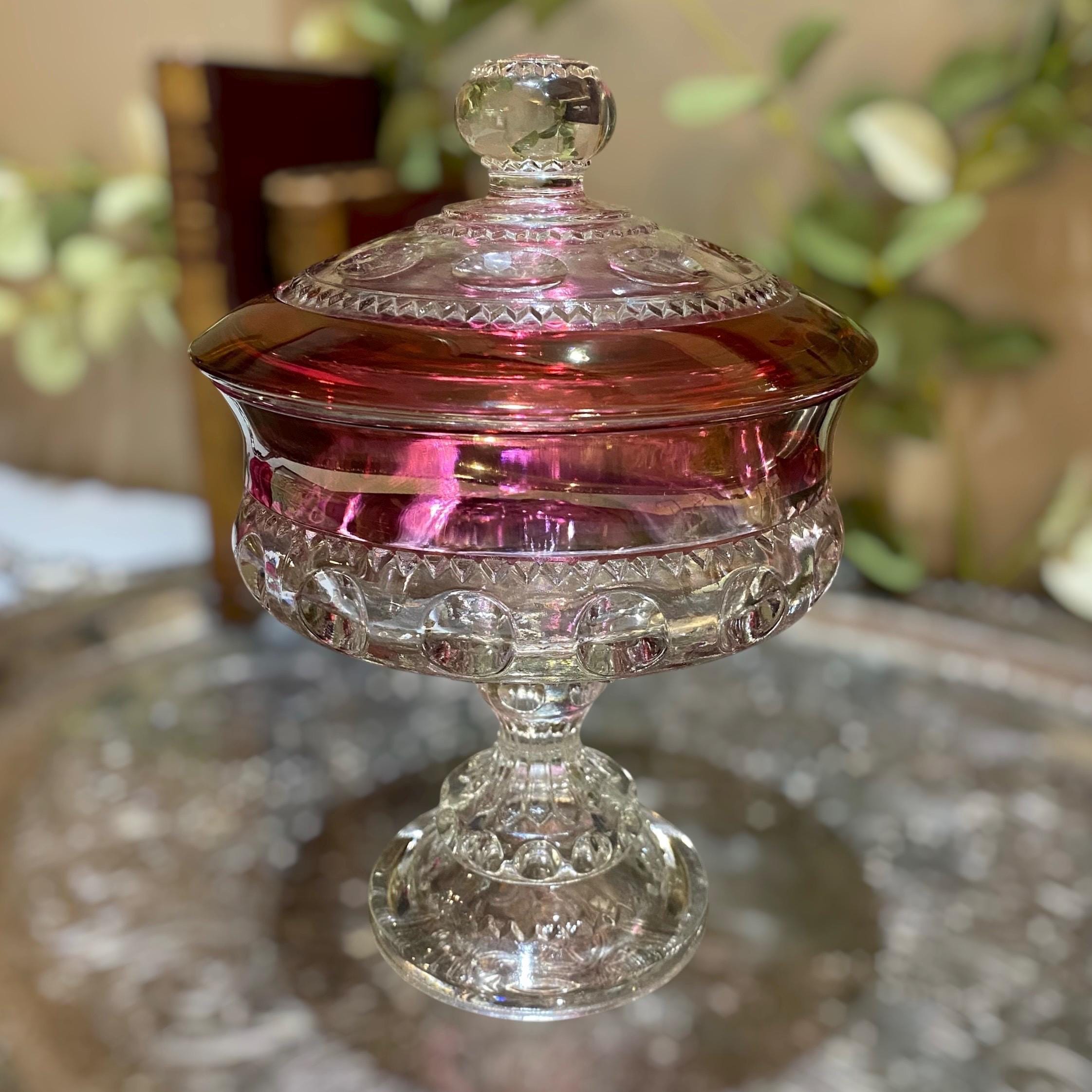 アメリカIndiana glass社製 蓋付キャンディディシッシュ Indiana Glass Red Candy Dish - Etsy