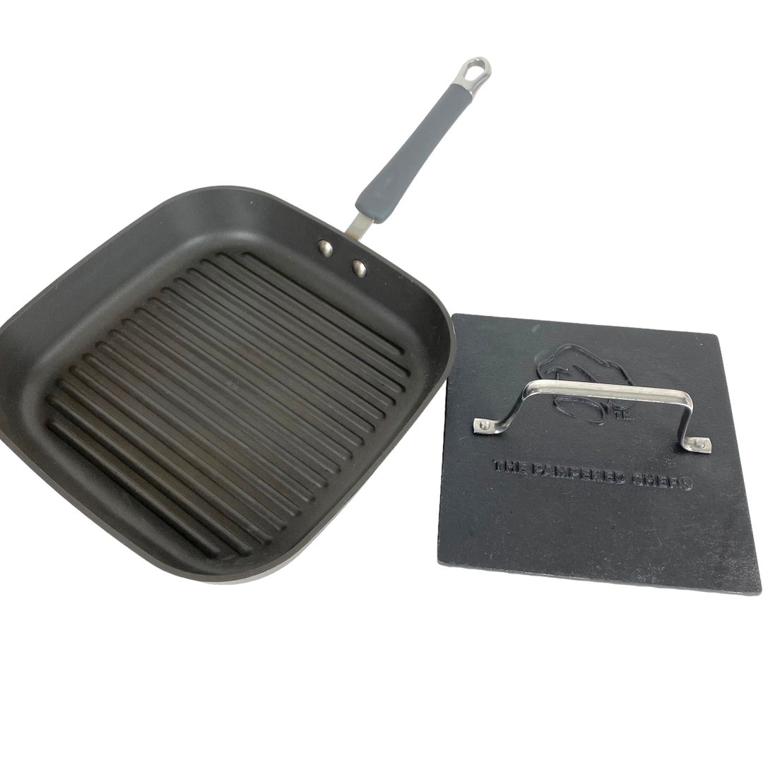 Pampered Chef Cast Iron Grill Press and Pan Bacon Panini Nonstick