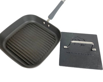 Pampered Chef Cast Iron Grill Press And Pan Bacon Panini Non-Stick Square