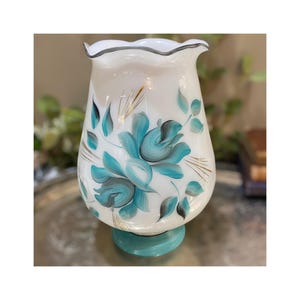Antique 1800’s Victorian Bristol Vase Large HP Blue White Floral 19th Century