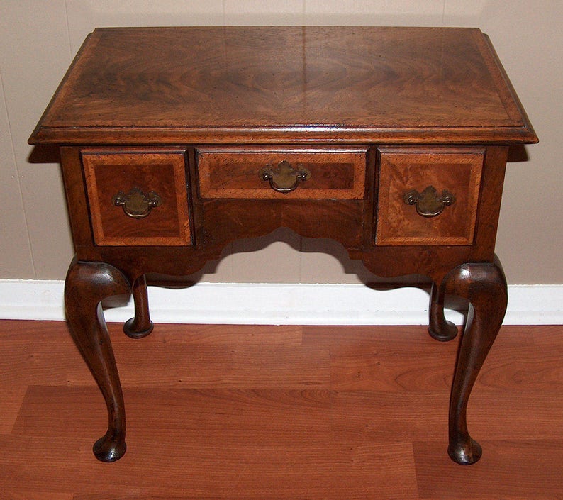 Outstanding Antique 19th C Burled Walnut Wood Lowboy Chest Table Queen Anne Banded Top Original Hardware at Vintageway Furniture 8008