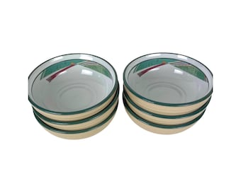 Noritake Stoneware Cereal Soup Bowls New West 8696 Set Of 6 Vintage 6 1/2” Green