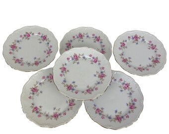 Vintage Bavaria Maria-Theresia 21613 Florence Set 6 Bread Plates Germany Pink Roses Gold