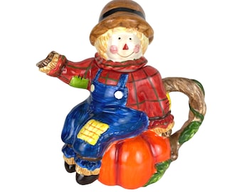 Burton & Burton Scarecrow Teapot Pumpkin Halloween Harvest Bogart GA Tea Pot