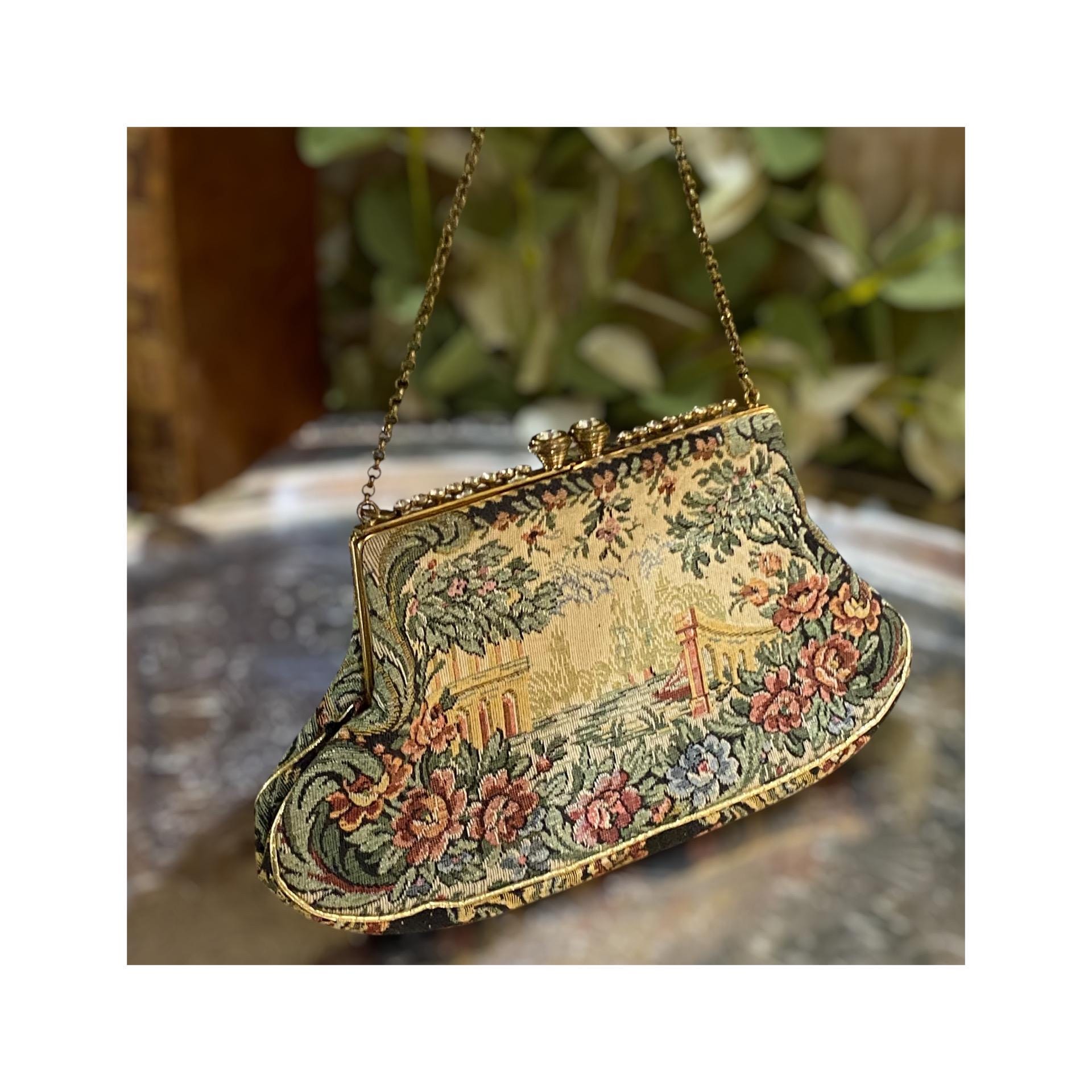 Portefeuille Vintage Jolles Original En Soie Satin Perlé - Années 1950 - Fait Main En Autriche