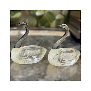Vintage Salt Dips Cellars Swans Set 2 Glass Silver