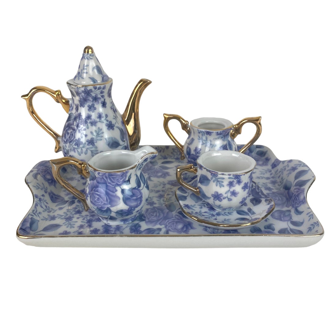 Victorias Garden Tea Room Mini Tea Set Purple Roses Childs 7 Etsy